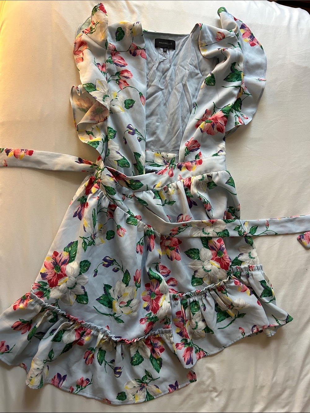 MAJORELLE Pale Blue Floral-Accent Lightweight Top